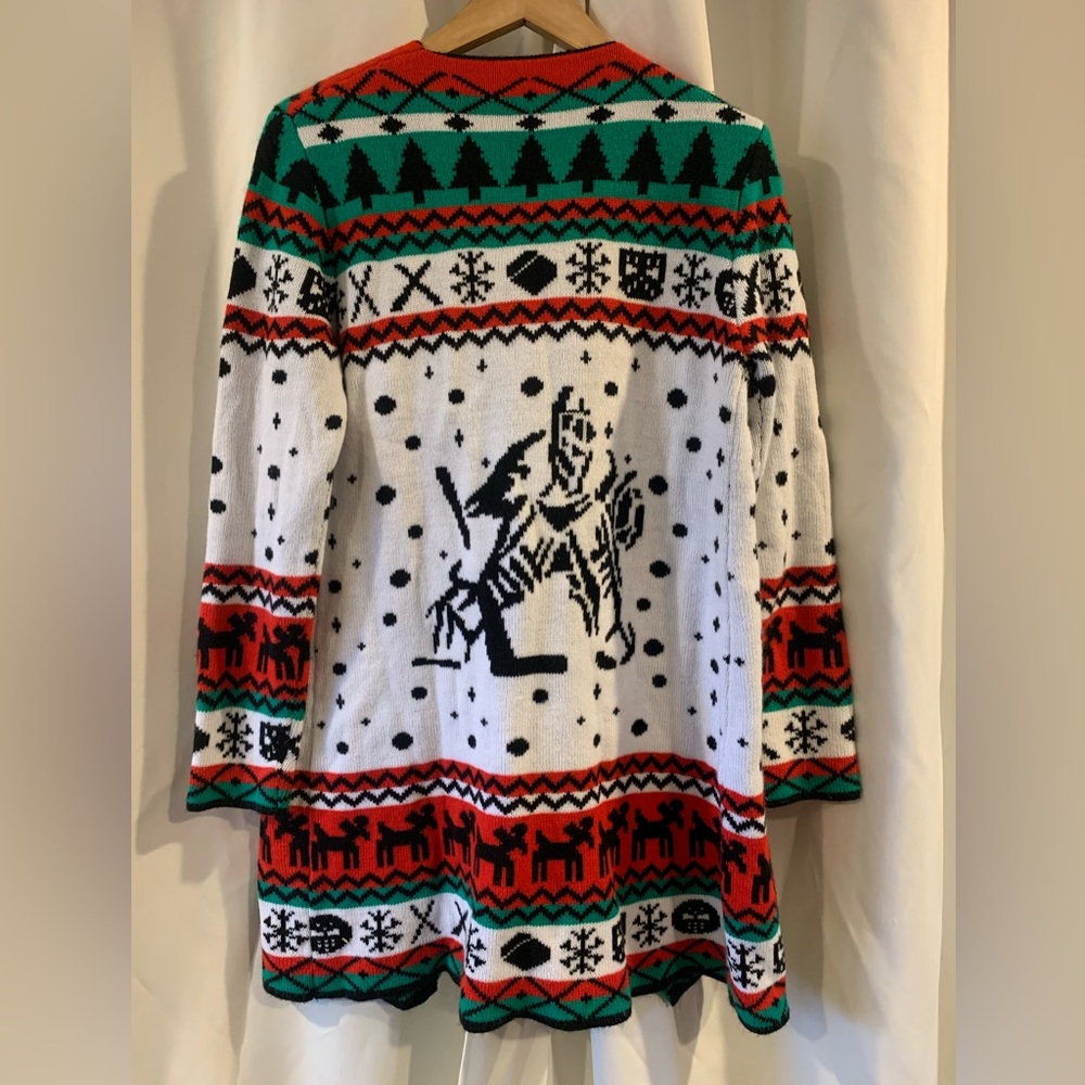 Sidefeel Women Christmas‎ Reindeer Geometric Open Front Long Sleeve Cardigan M